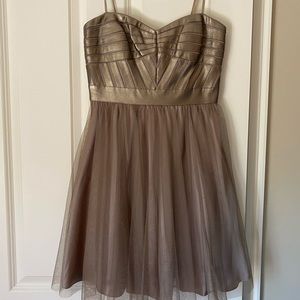 Beige tulle and pleather mini dress